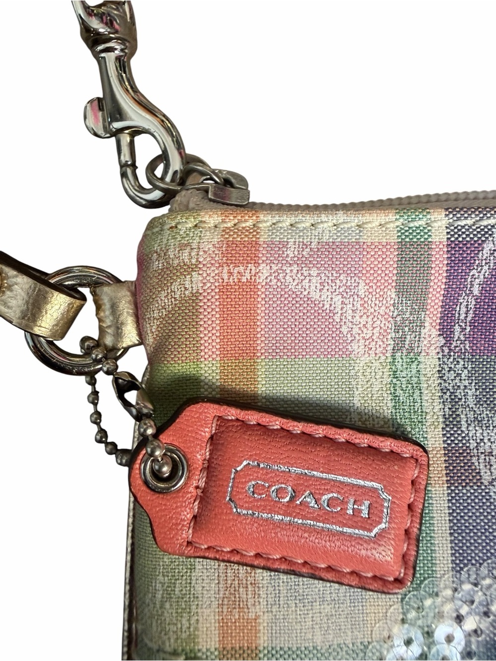 Coach Poppy Glam Madras Plaid Wristlet (A456) - Picture 4 of 11